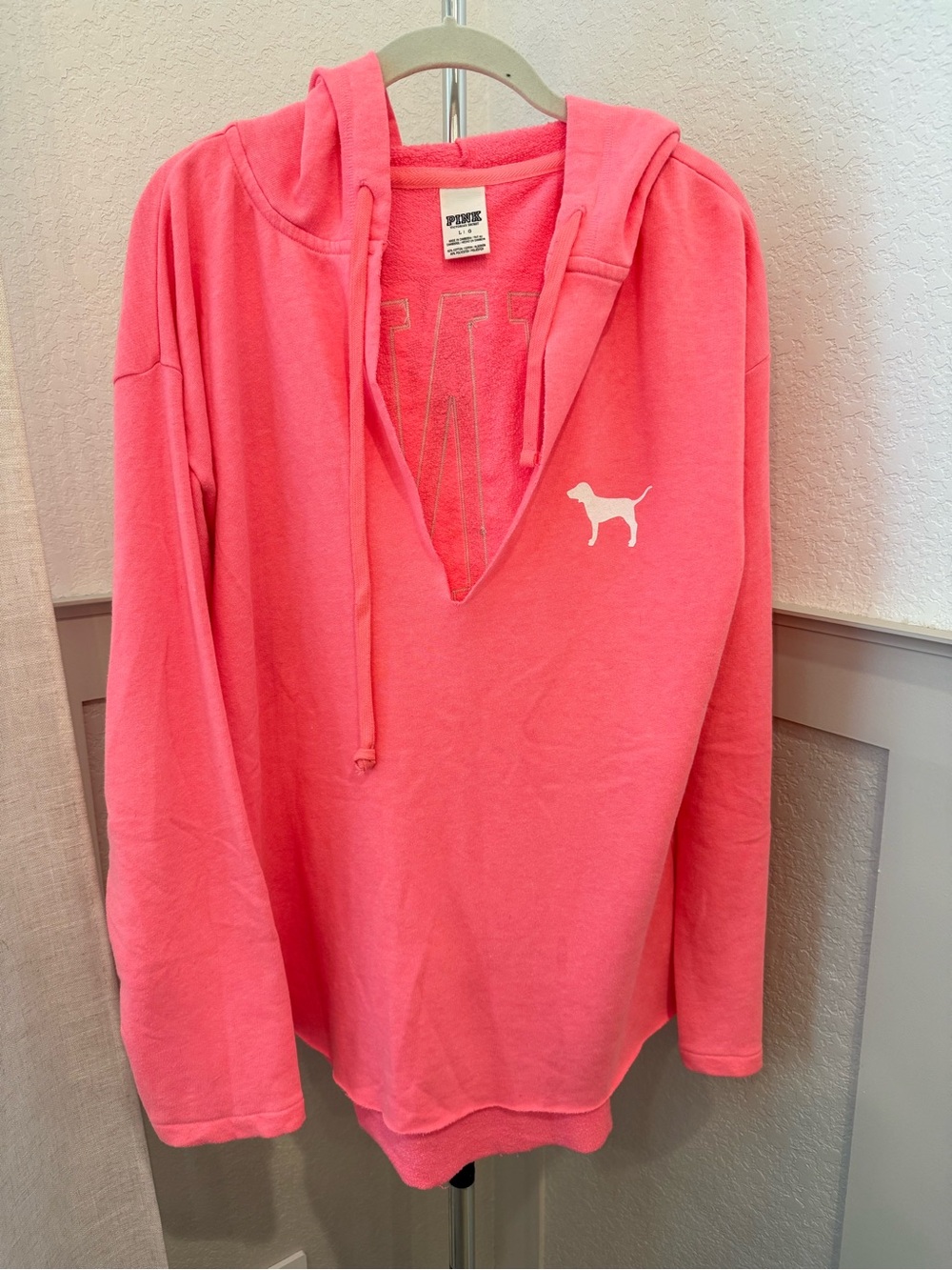 Victoria's Secret Pink V-Neck Hoodie Sweater with Dog Logo